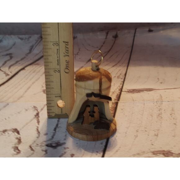 Olive Wood Bell Nativity Scene Christmas tree Ornament hand Carved - Picture 8 of 8